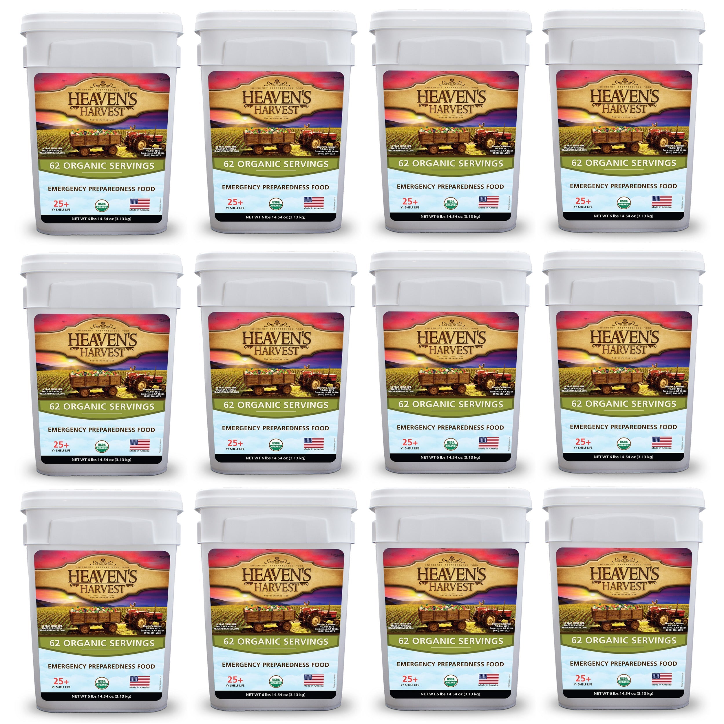 Organic Meal Bucket - 12 Pack - Emergency Food Survival Kit