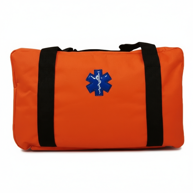 Master EMS First Aid Kit featuring an orange bag with a blue medical emergency symbol.