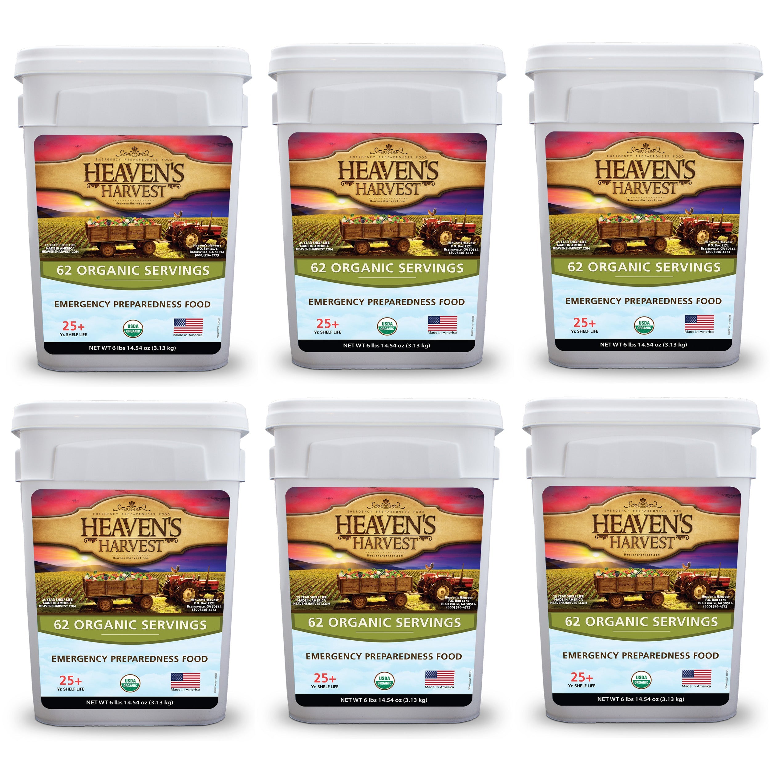 Organic Meal Bucket - 6 Pack - Emergency Food Survival Kit