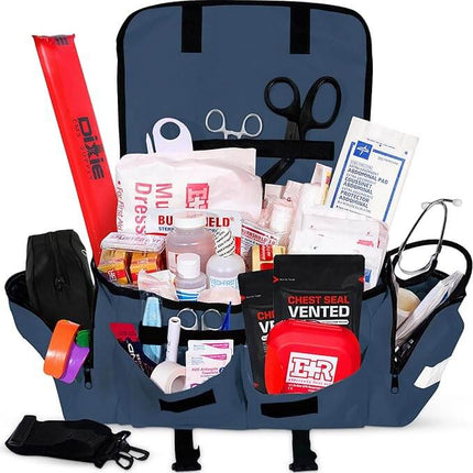 Fully stocked First Responder trauma medical bag filled with essential supplies for emergency care.