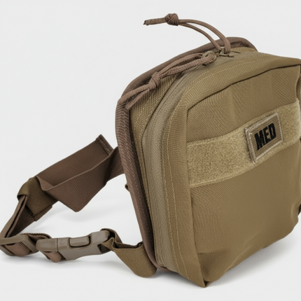 Enhanced IFAK bag with medical insignia, designed for quick access to trauma supplies and equipped for field emergencies.