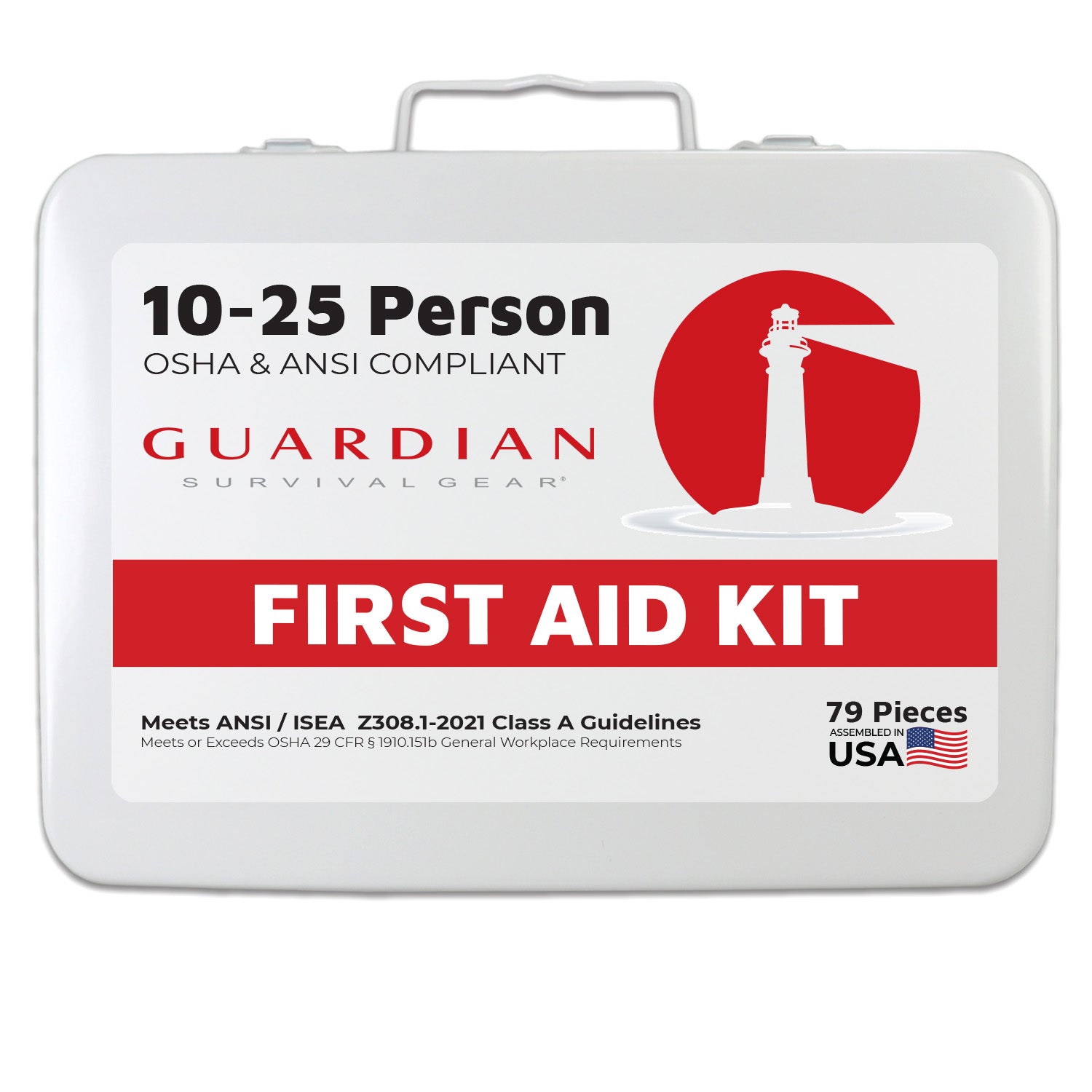 Guardian Survival Gear First Aid Kit – 79 Pieces, ANSI Class A, Sturdy Metal Case (10–25 Person Use)