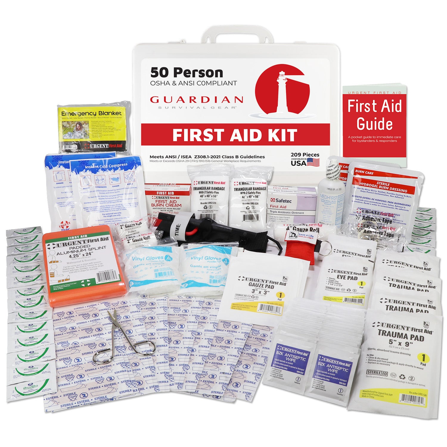 Guardian Survival Gear First Aid Kit – 209 Pieces, ANSI Class B, Lightweight Plastic Case (25–50 Person Use)