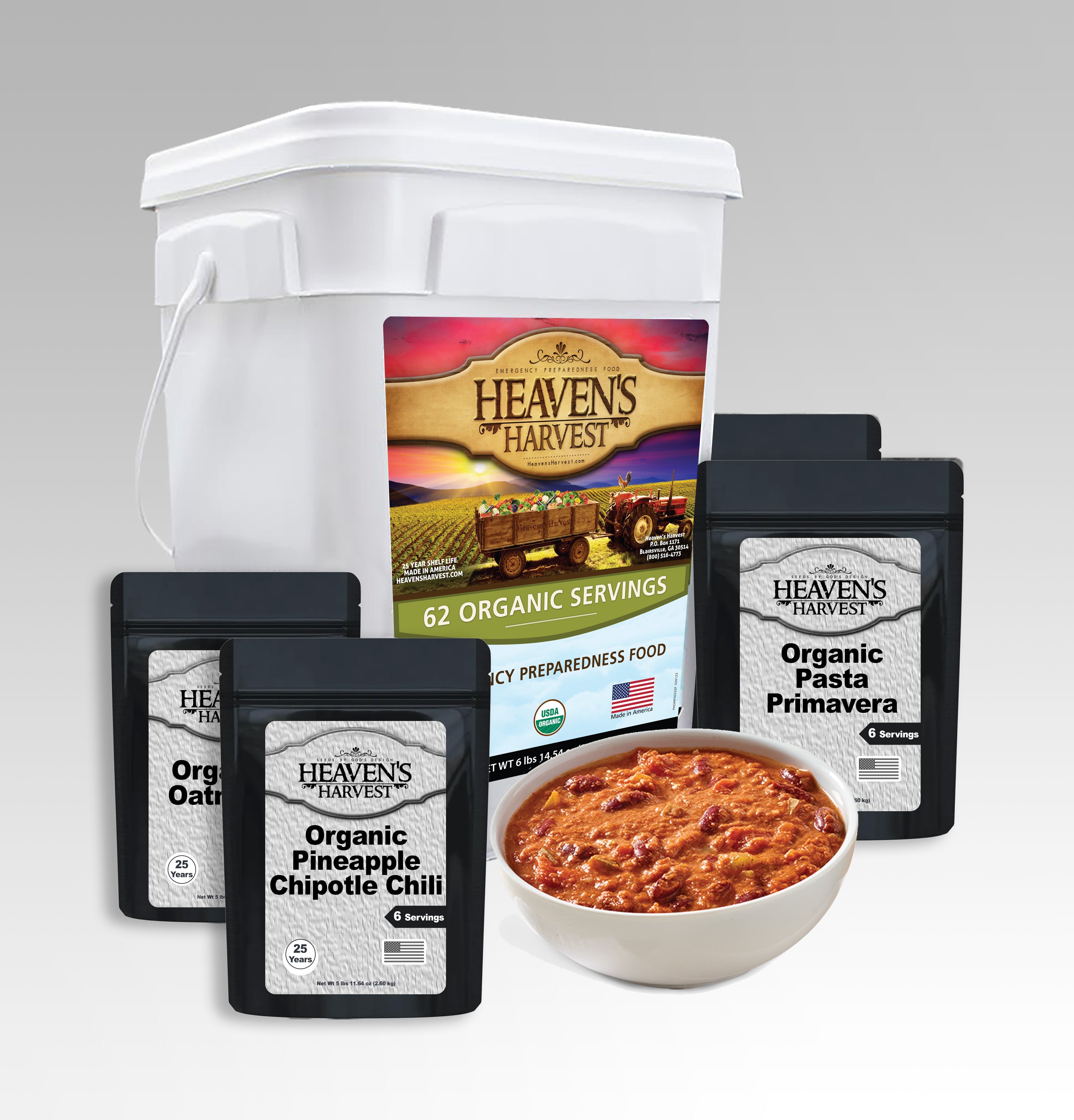 Organic Meal Bucket - 1 Person 1 Week - 62 Servings - Emergency Food Survival Kit