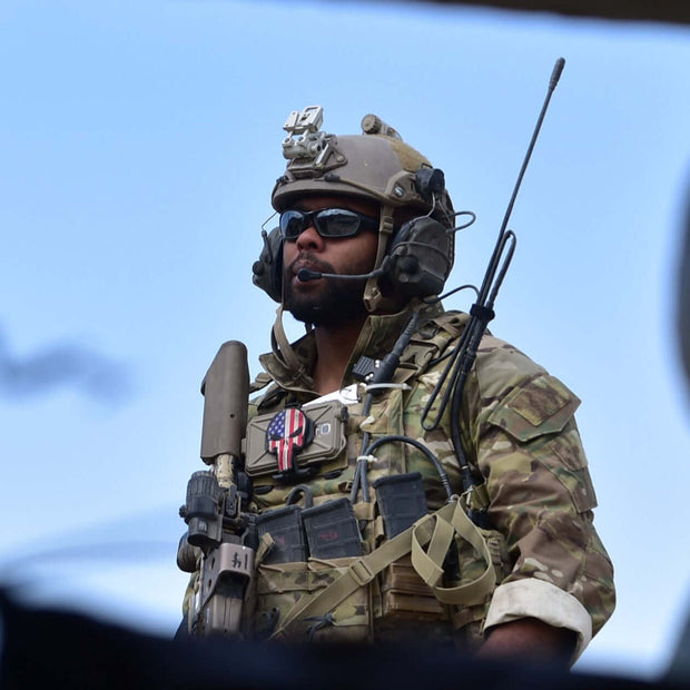 Justin McAllister kitted up in Afghanistan