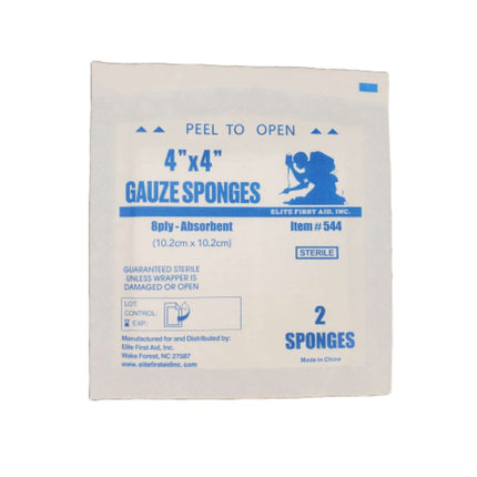 4x4 inch sterile gauze sponges, 8-ply, packaged for wound care, absorbent and reliable, item number 544.