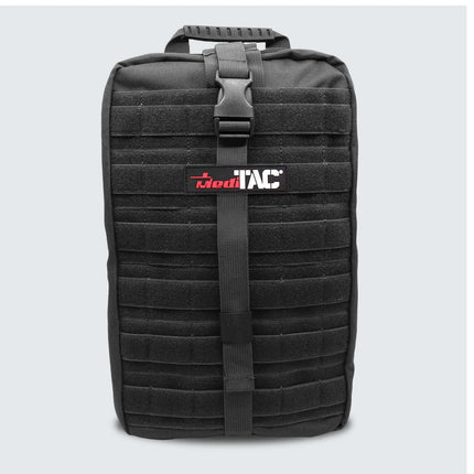 Black MOLLE-compatible pouch of the Rip-Away Tactical Trauma Kit featuring a secure strap and sturdy design.