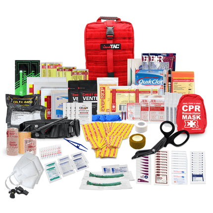 Fully stocked Rip-Away Tactical Trauma Kit featuring essential first aid supplies for emergency response.