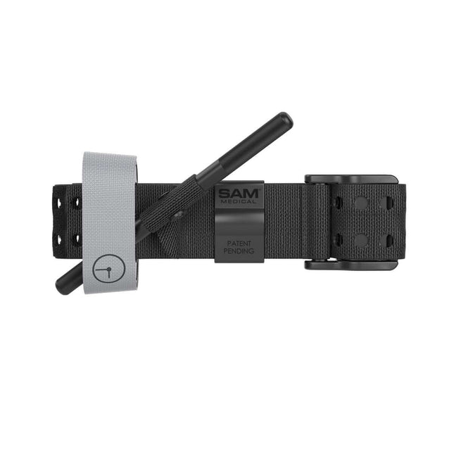 SAM XT Extremity Windlass Tourniquet with TRUFORCE buckle and securing pen for emergency medical use.