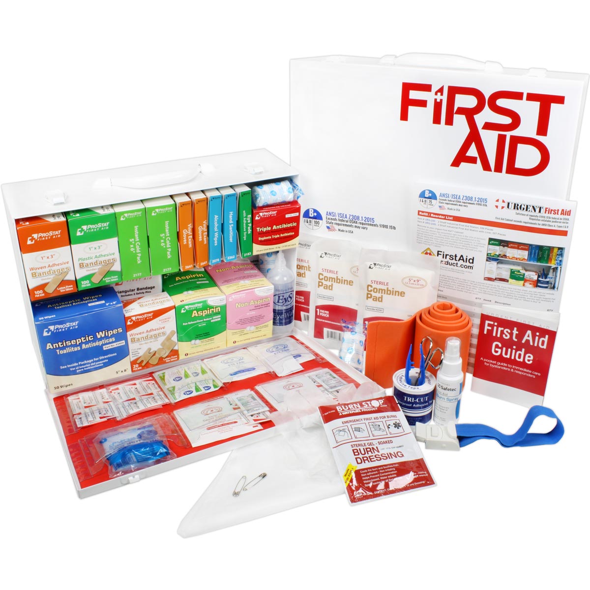 2-Shelf Industrial First Aid Station – 562 Pieces, ANSI Class B+, Metal Cabinet for 75-Person Worksites