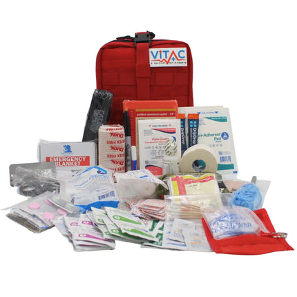 ViTAC Adventurer First Aid Kit with trauma tools, packed with essential medical supplies for outdoor emergencies.