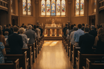 Church Safety during a service with congregation in a beautifully lit sanctuary.