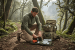 Man using a trauma kit while outdoors, discussing trauma kits HSA FSA eligibility.