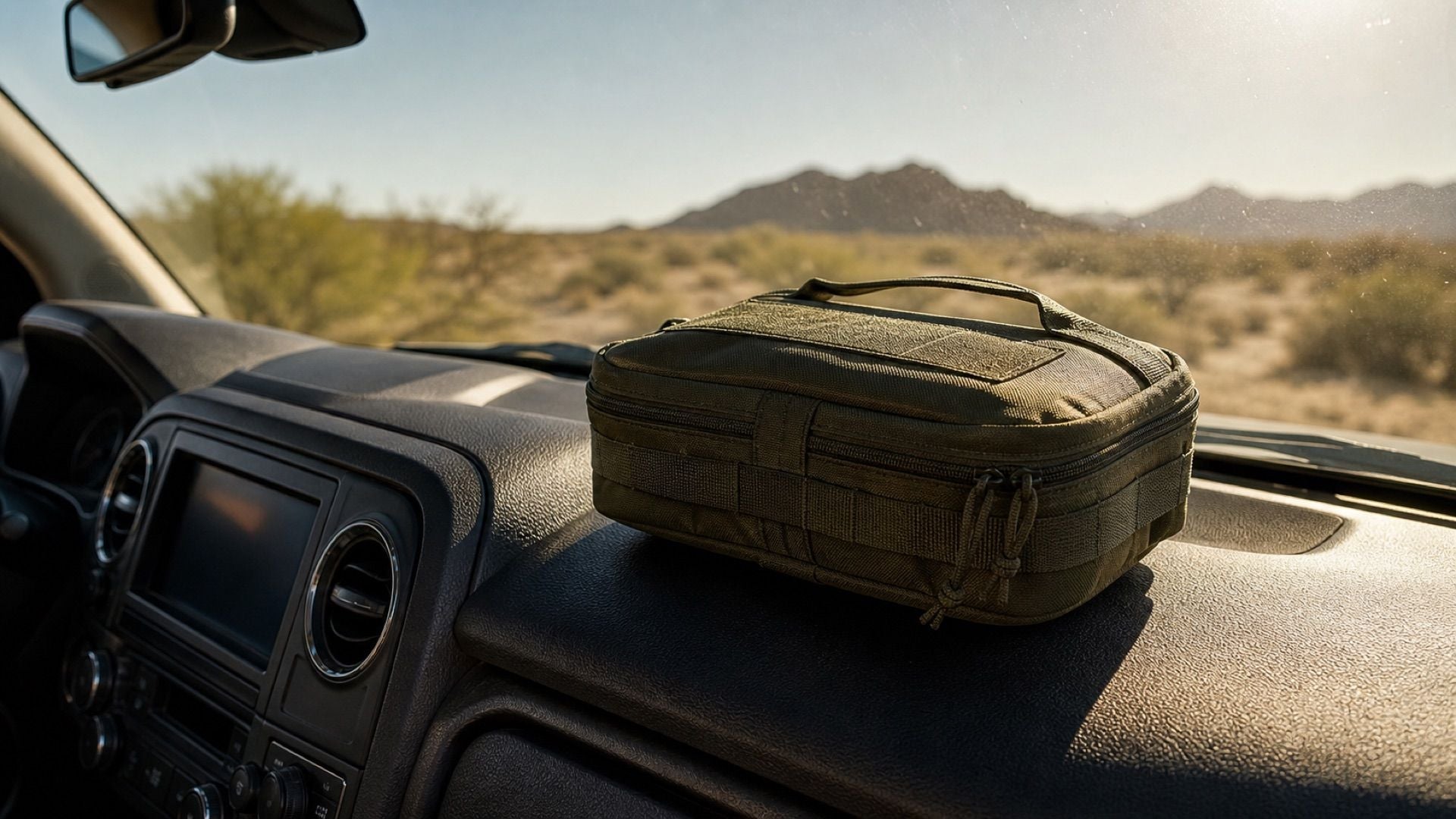 First aid kit open inside a hot vehicle showing heat-damaged supplies