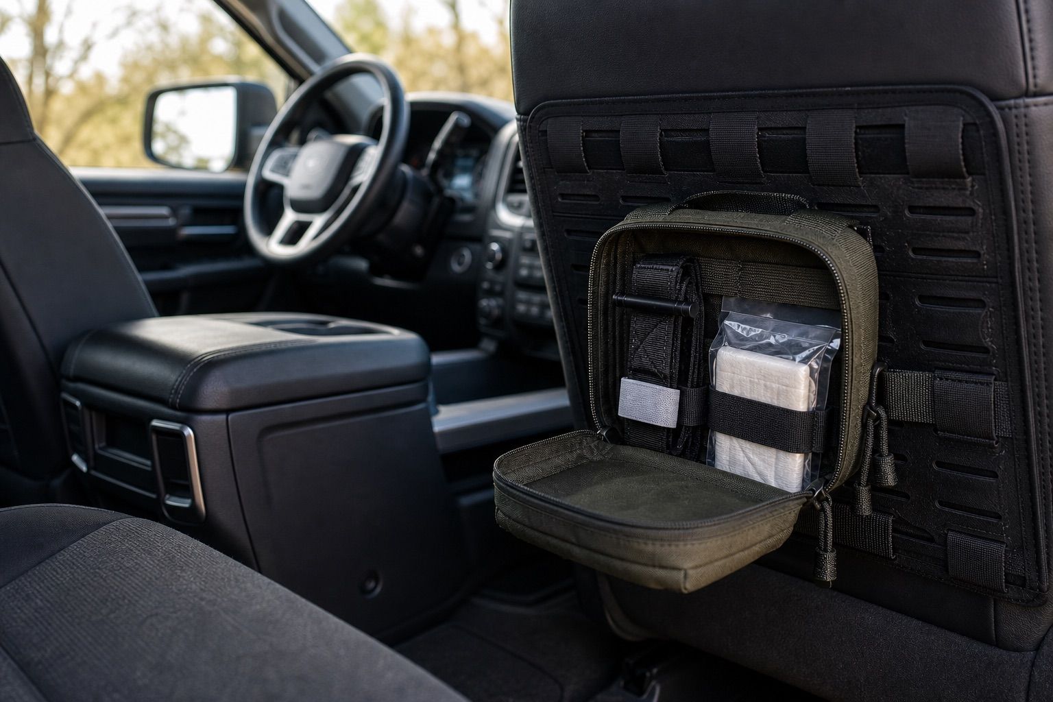 ViTAC vehicle trauma kit components laid out showing placement and access guide