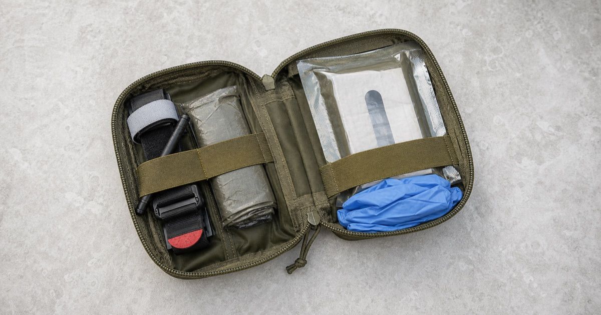 Your first trauma kit laid out showing where to start and what to prioritize