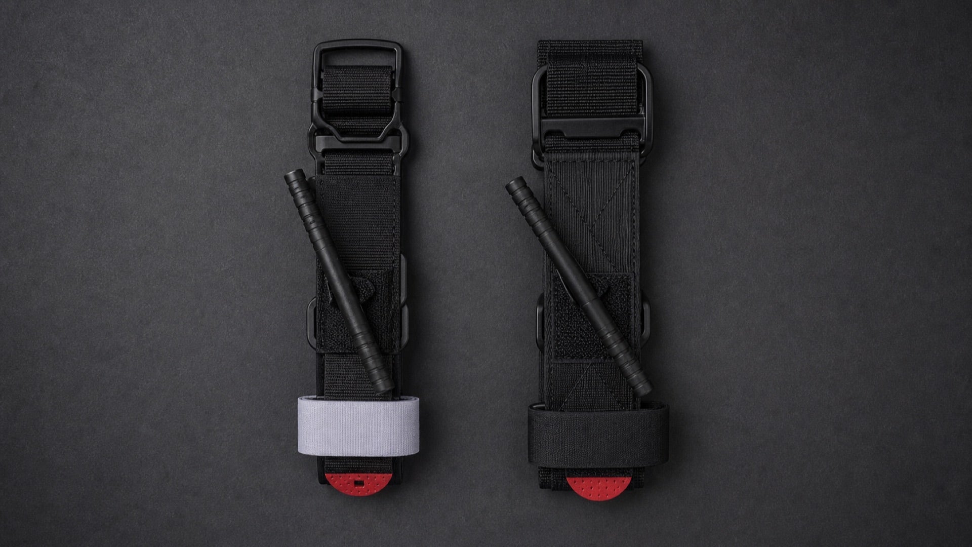 Best tourniquet for emergency first aid comparison of CAT and SOFTT-W devices on a black background.