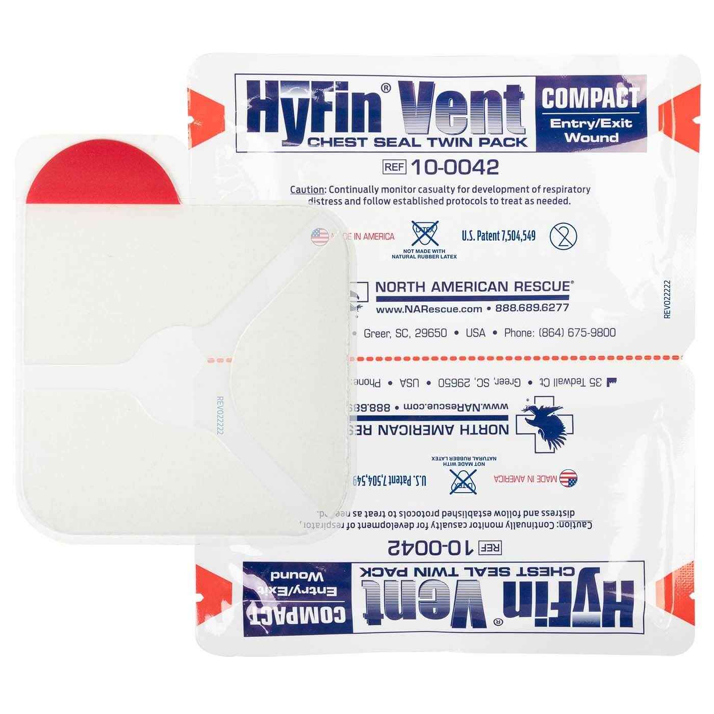 HyFin Vented Chest Seal twin packs for treating penetrating chest wounds and preventing tension pneumothorax.