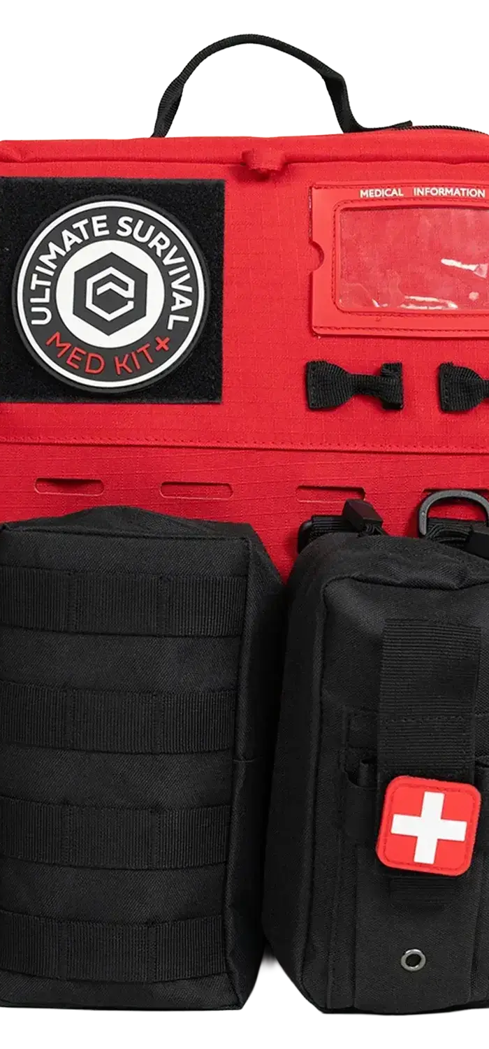 Emerge Survival multi-person trauma and first aid kits including On-Hand First Aid Kit and Ultimate Survival Med Kit.