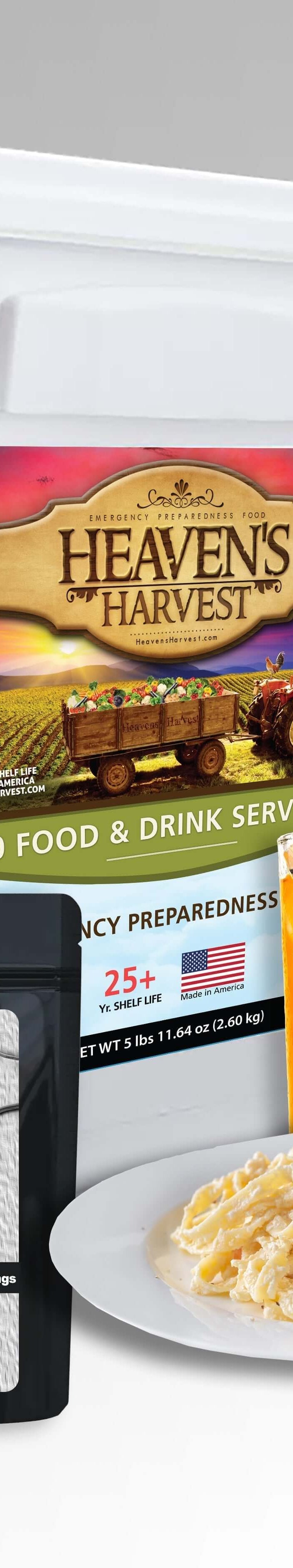 Emergency Survival Food - Weekly collection including various meal options and a food storage bucket.