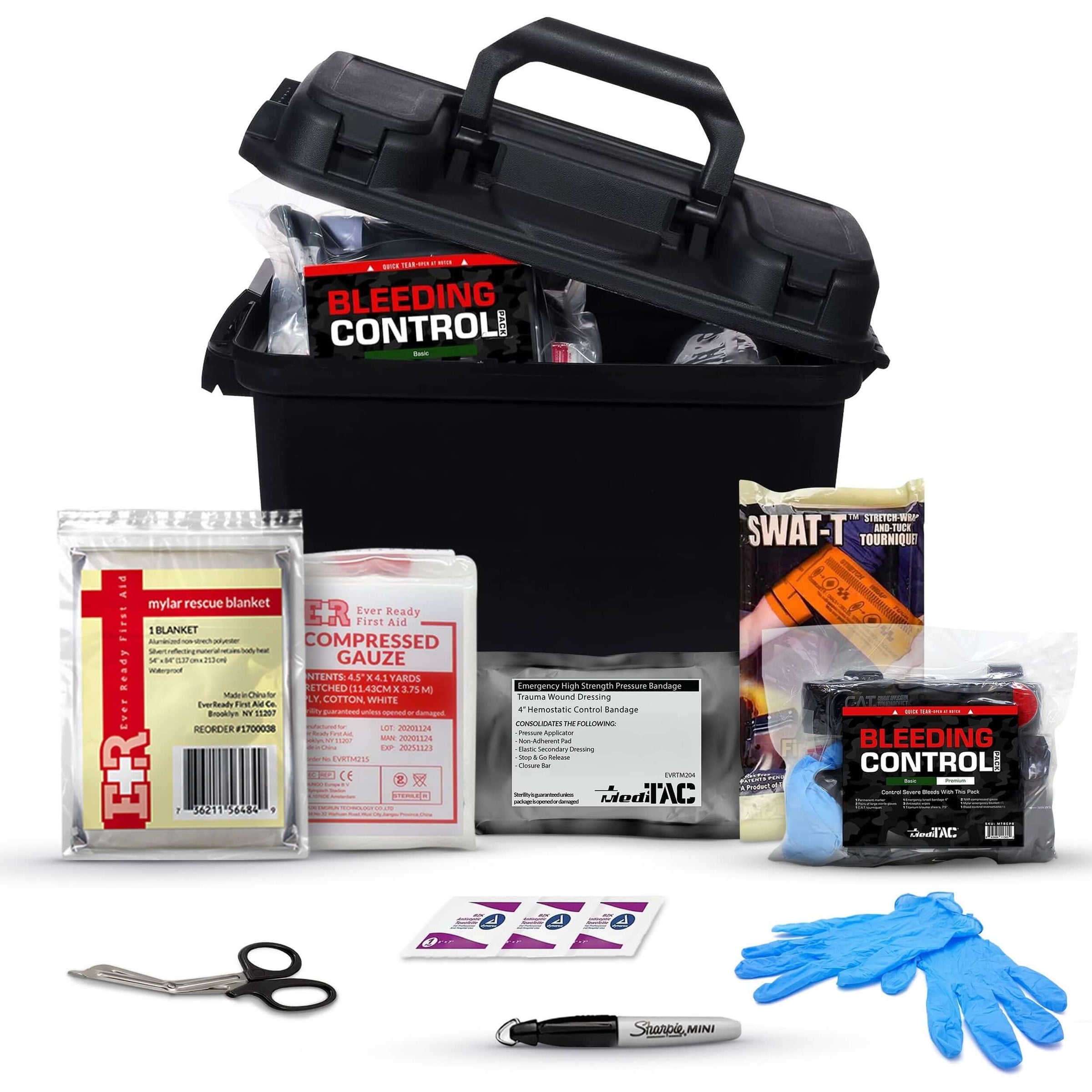 All Bleeding Control kit with essential supplies like gauze, gloves, and more for effective wound management.