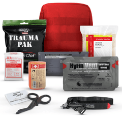 MediTac trauma kits including premium IFAK kits, tactical trauma backpacks, and first responder bags with CAT and HyFin components.