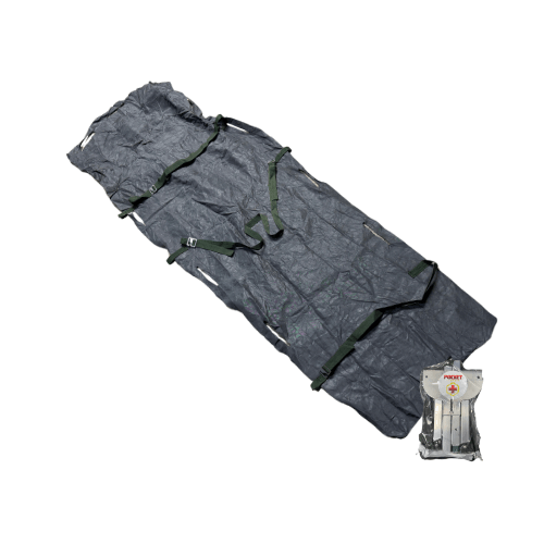 Splinting and immobilization tools including Pocket Litter pocket-sized emergency extraction stretcher.