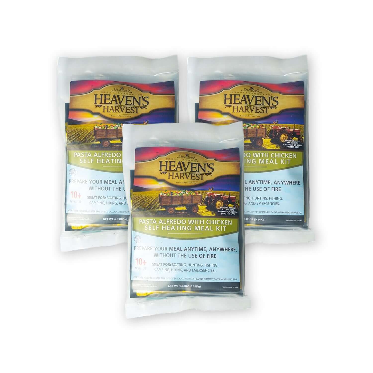 Self-Heating Meal Kits featuring Heavens Harvest Pasta Alfredo with Chicken.