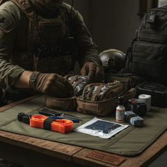 Law Enforcement First Aid Kits | Duty-Ready IFAKs for Patrol & SWAT displayed on a table with essential gear.