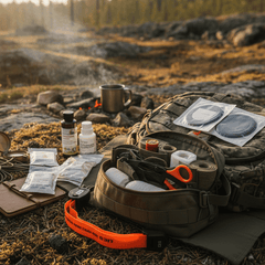Survivalist Prepper Kits | Off-Grid Readiness & Emergency Supplies - gear laid out for outdoor emergency preparedness.