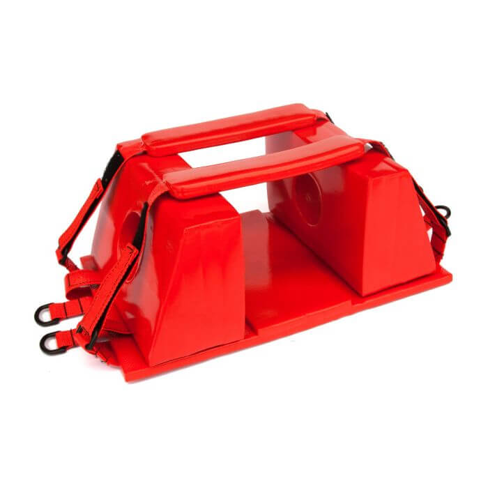 Red immobilization device for assessing victims of Hypothermia/Head Injury.
