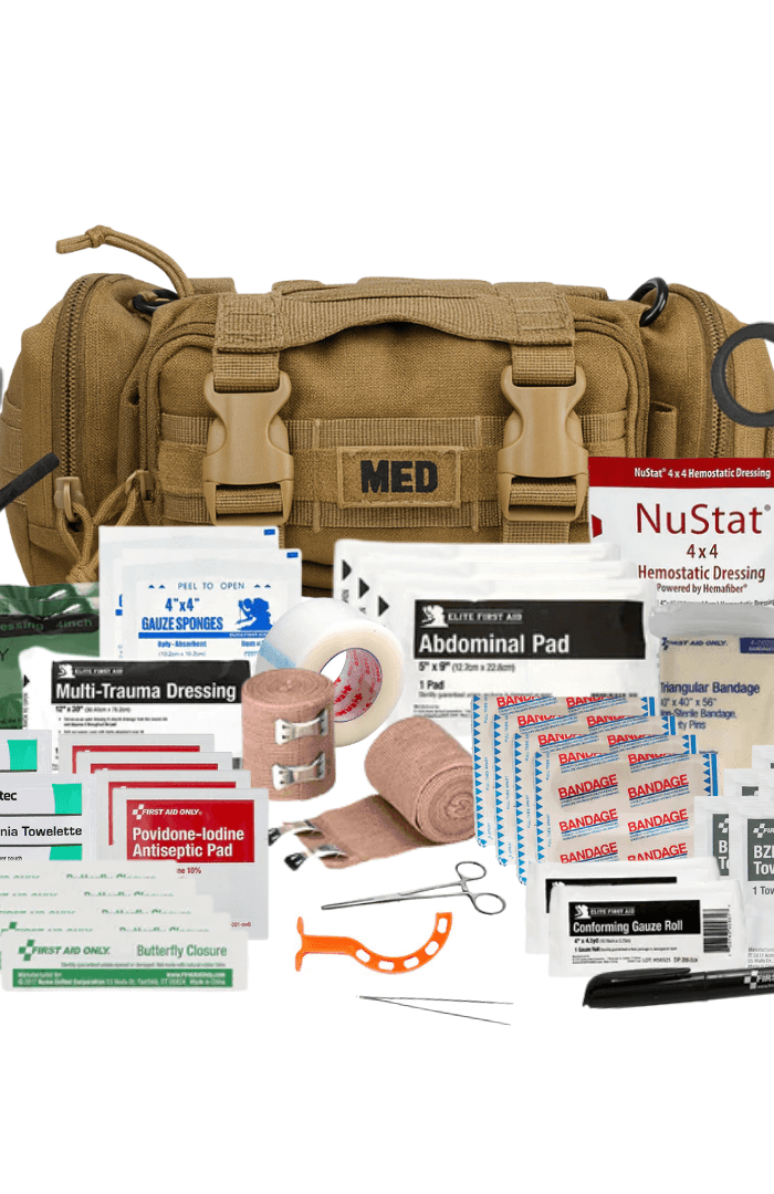 All Elite First Aid Kits with essential medical supplies in a durable bag for emergency preparedness.