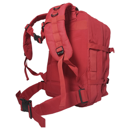 Red STOMP Trauma Backpack for medics with 300+ supplies, tourniquets, hemostatics; ideal for first aid and tactical professionals.