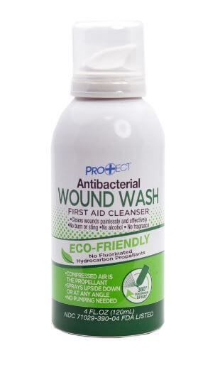 Eco-friendly 4oz antibacterial wound wash spray for effective cleaning of cuts and scrapes without irritation.