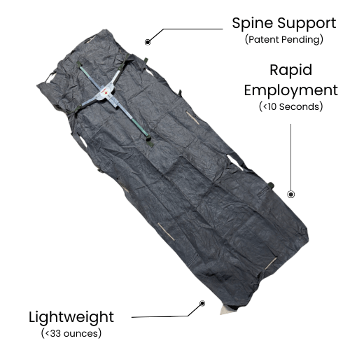 Pocket Litter™ emergency extraction stretcher features lightweight design, spine support, and rapid deployment under 10 seconds.