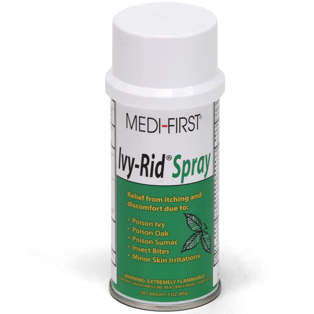 Ivy Rid Spray 3oz can for itch relief from poison ivy, oak, sumac, insect bites, and minor skin irritations.