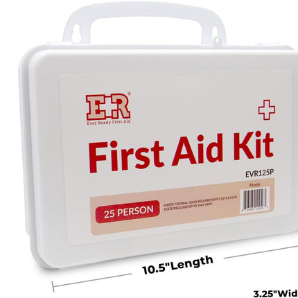 107 Piece, 25 Person First Aid Kit with Plastic Case, OSHA Compliant