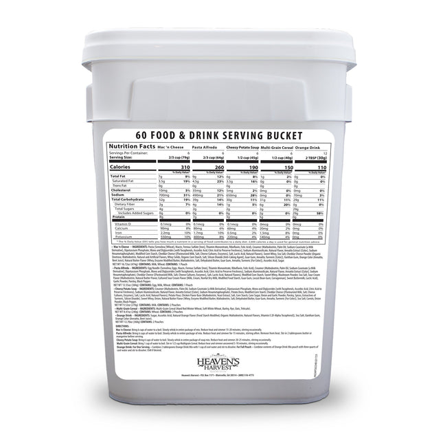 1 Week Kit -Starter Food & Drink Bucket - 1 Person 1 Week - 60 Servings - Emergency Survival Food Kit