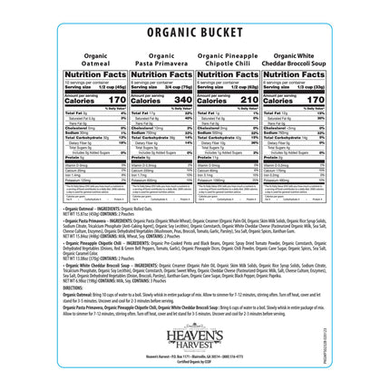 Organic Meal Bucket - 1 Person 1 Week - 62 Servings -  Emergency Food Survival Kit