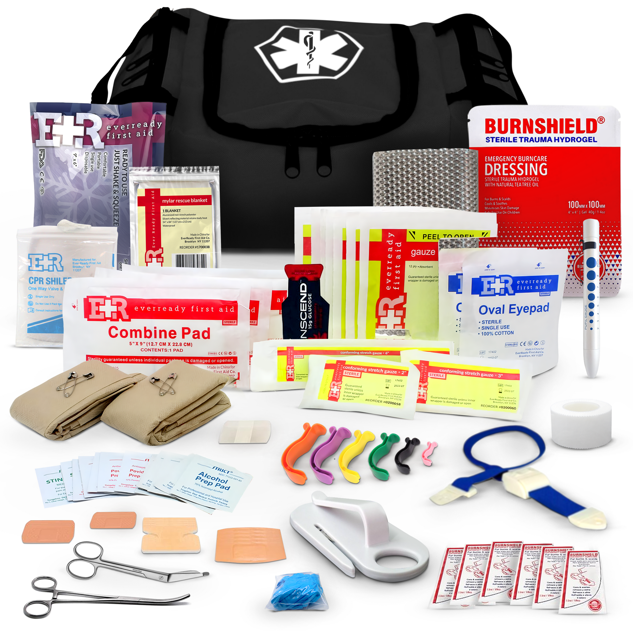 Fully Stocked First Responder Trauma Kit – EMT Bag with Tools & Bandages