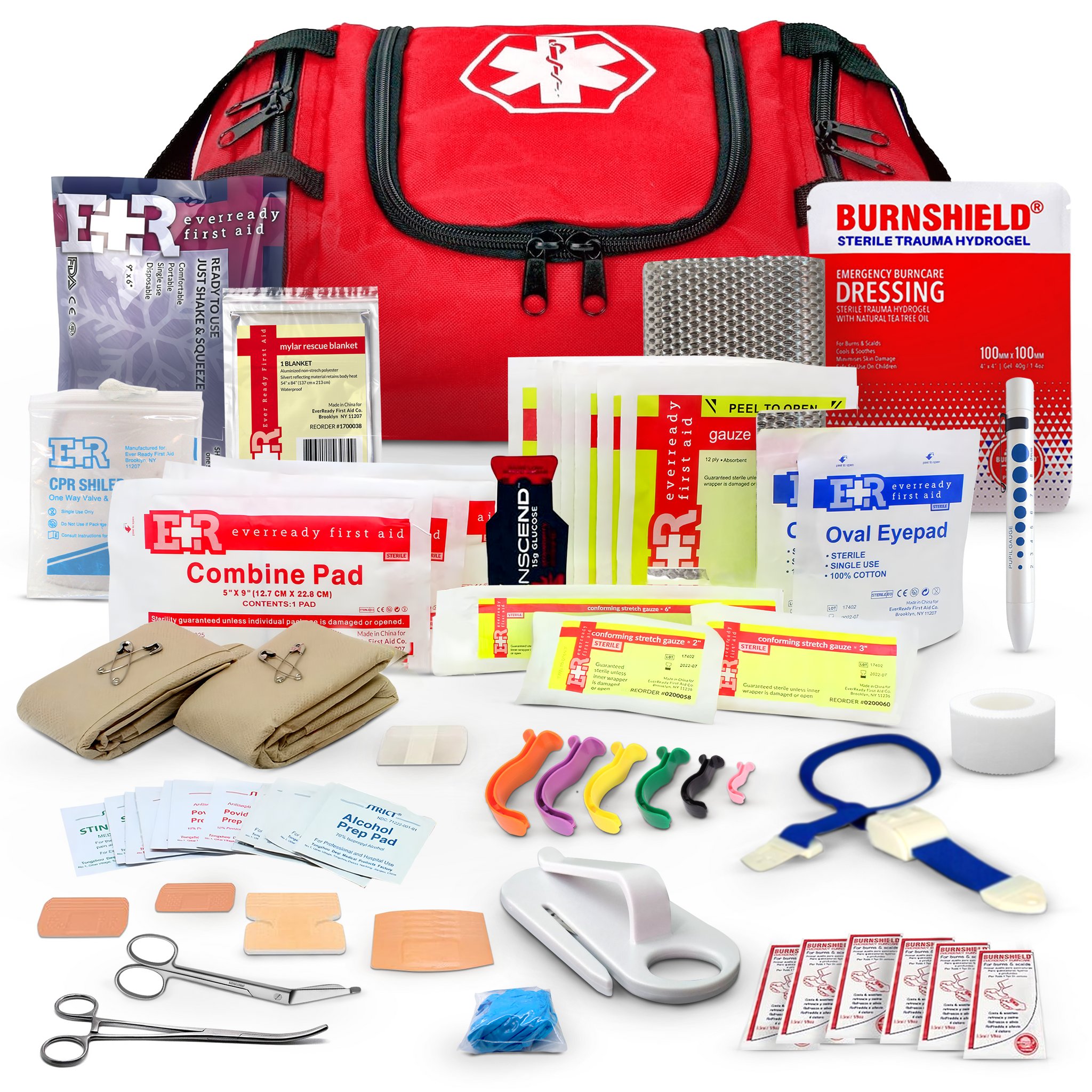 Fully Stocked First Responder Trauma Kit – EMT Bag with Tools & Bandages