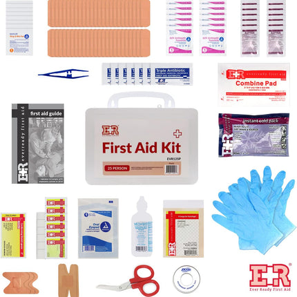 107 Piece, 25 Person First Aid Kit with Plastic Case, OSHA Compliant