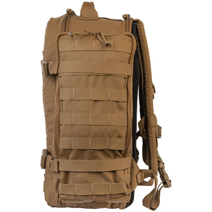 Tan tactical backpack on a white background