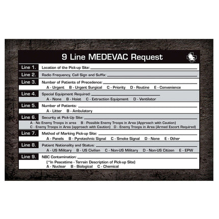 9-line MEDEVAC request form on a black background