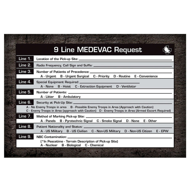 9 Line MEDEVAC Request form with essential information for emergency medical response | Supplemental IFAK Resupply Kit