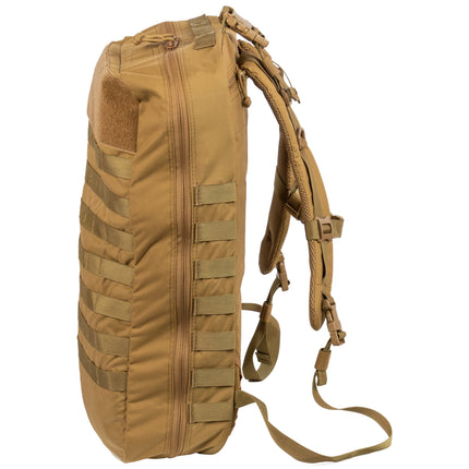 Tan tactical backpack on a white background