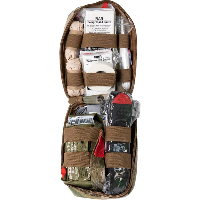 K-9 Handler IFAK kit opened, showcasing essential medical supplies for K-9 and handler emergency care.