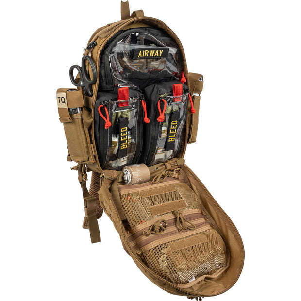 Mini Medic Kit - Compact multi-mission trauma aid system with interior view of organized compartments and supplies.