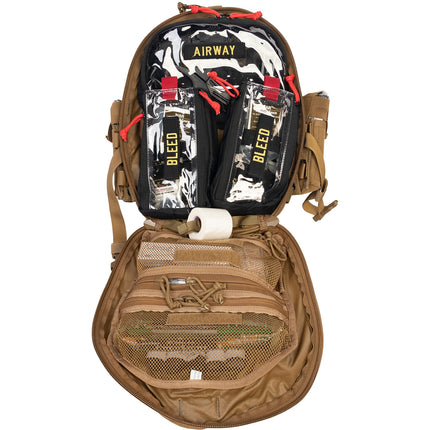 K-9 Mini Medic Kit interior showing airway and bleed kits for tactical first aid and canine care.