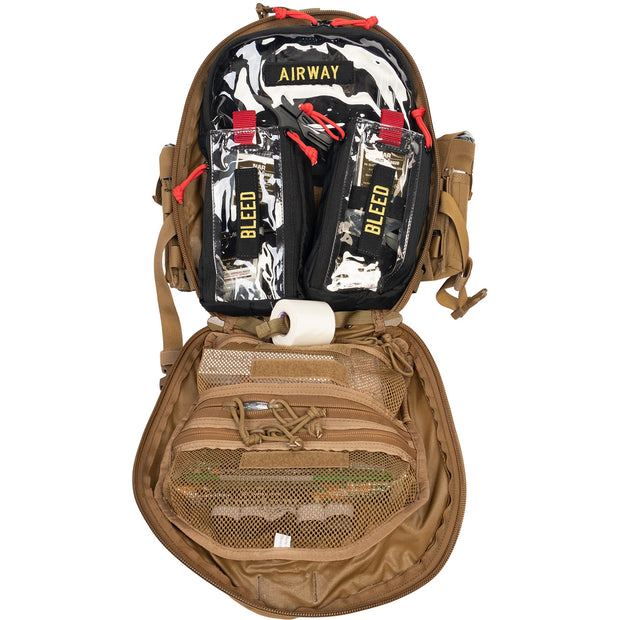 K-9 Mini Medic Kit interior showing airway and bleed kits for tactical first aid and canine care.